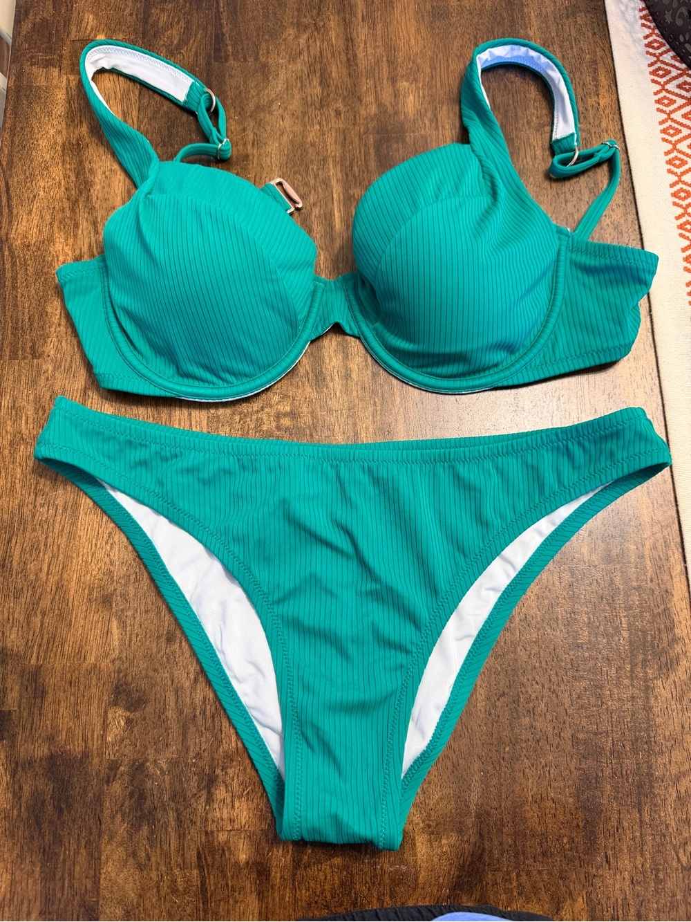 Shade & Shore Teal Ribbed Underwire Bikini Set
